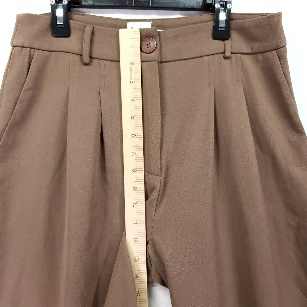 Princess Polly Pleated High Rise Wide Leg Dress Pants Size 8 Brown Trouser